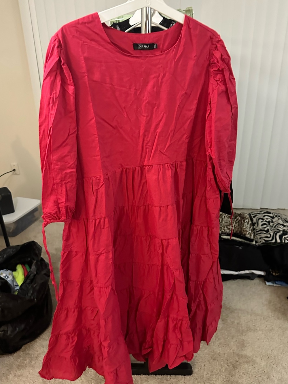 Drama Bright Red Tiered Dress with Half Sleeves